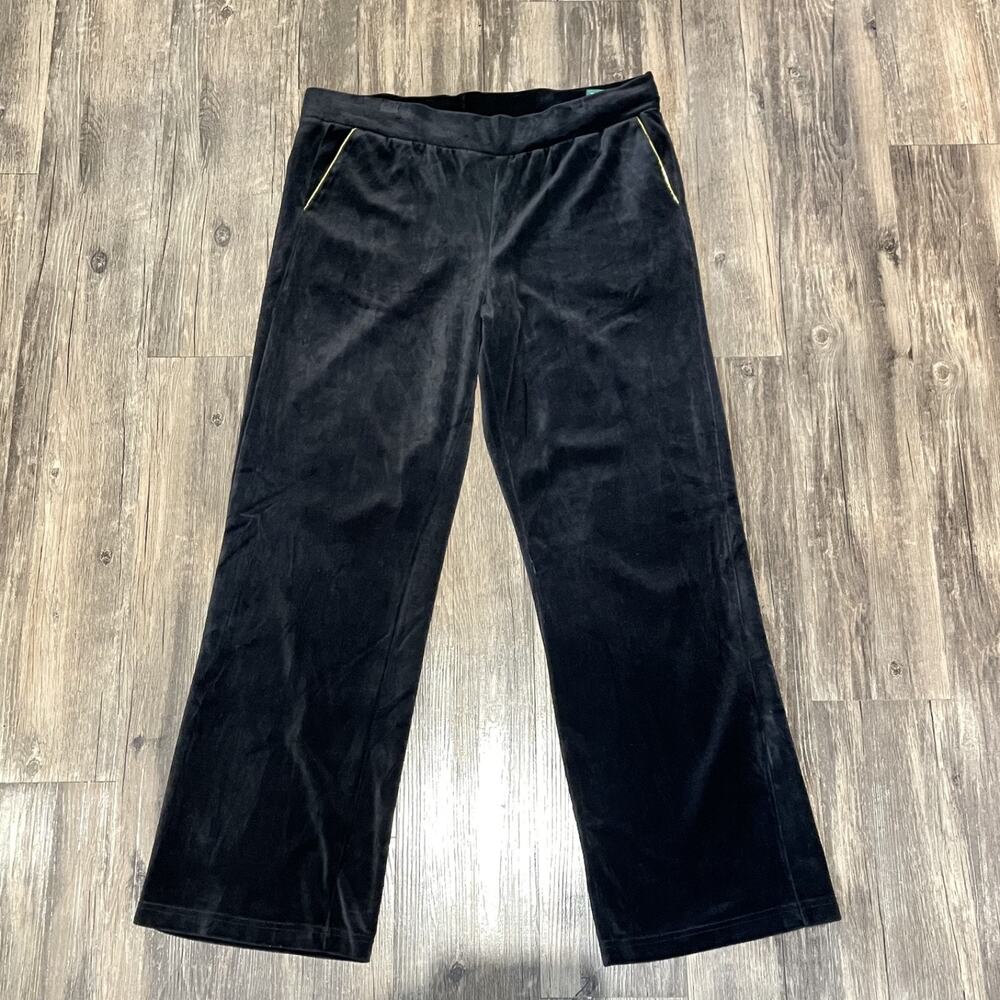 Lauren Ralph Lauren Women's Large Black Velour Pants Straight Leg Lounge Y2K